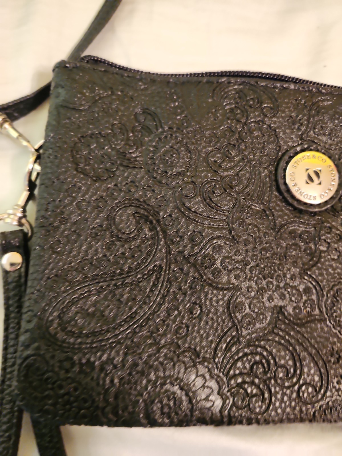 Black Paisley Handbag Purse Mid Size with Removable Shoulder and Hand Strap
