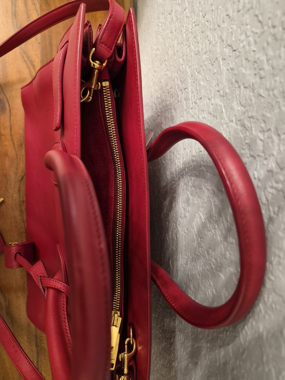 Saint Laurent Sac Du Jour. Red. SMALL! Calfskin Leather. Pristine!