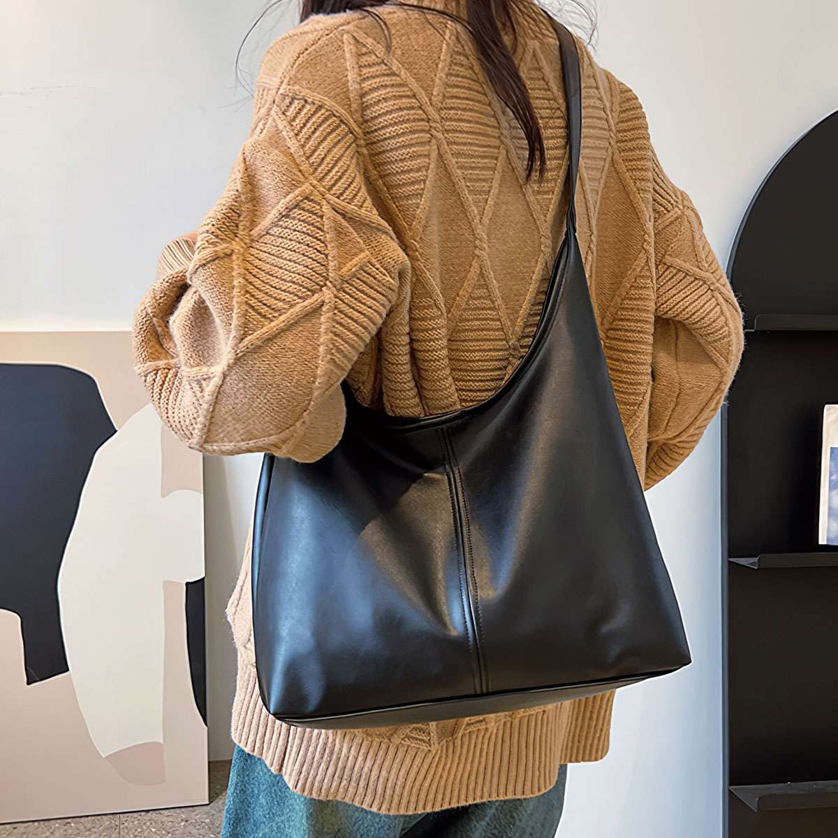 Women Leather Tote Bag Handbag Shoulder Crossbody Slouchy Large Tote Bag Purse