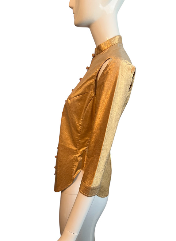 ARCHIVAL LEE MCQUEEN / ALEXANDER MCQUEEN S/S 2000 “THE EYE” CUTOUT METALLIC TOP