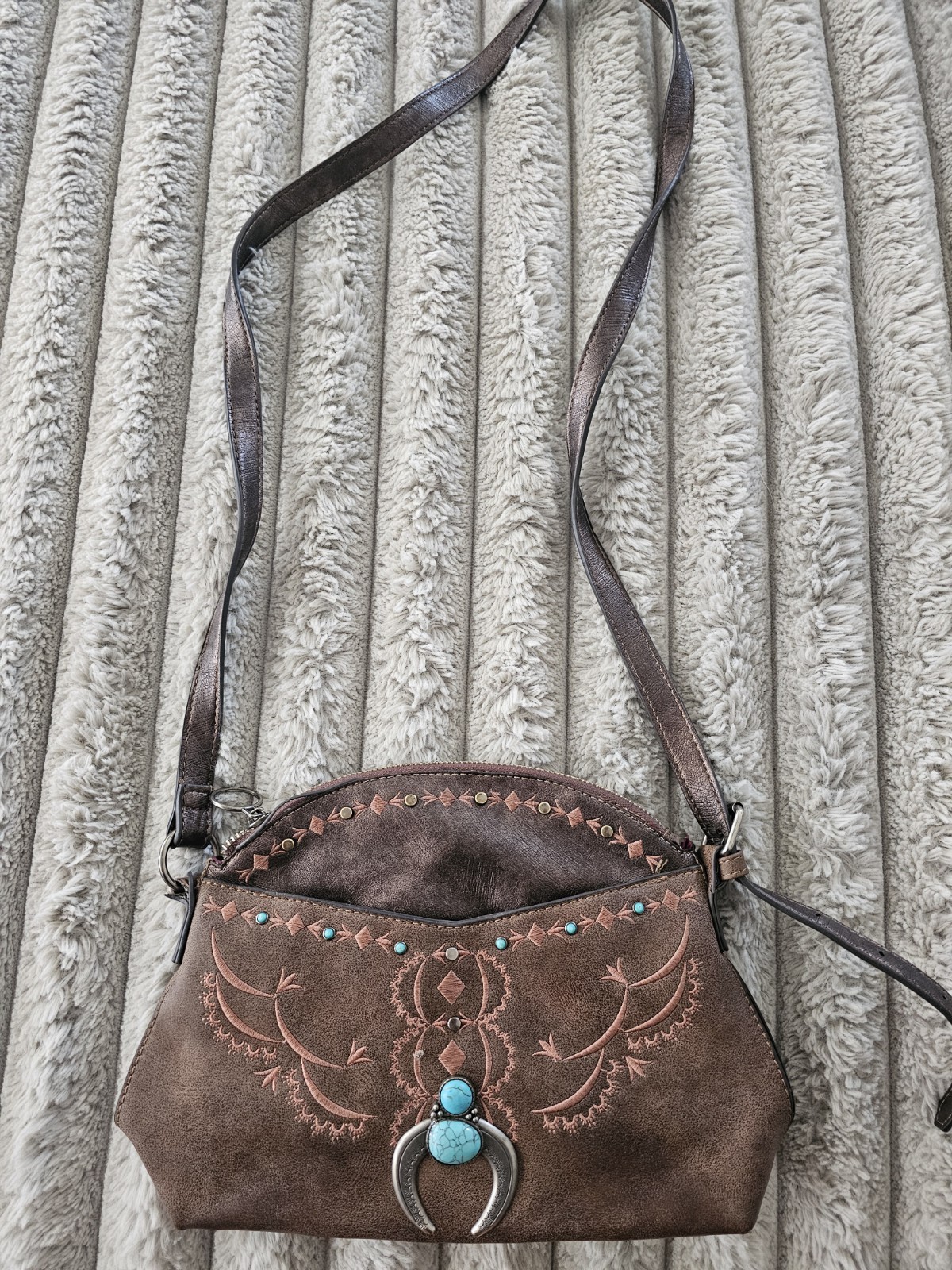 Catchfly Studio Western Distressed Brown Leather Crossbody Purse | Turquoise…