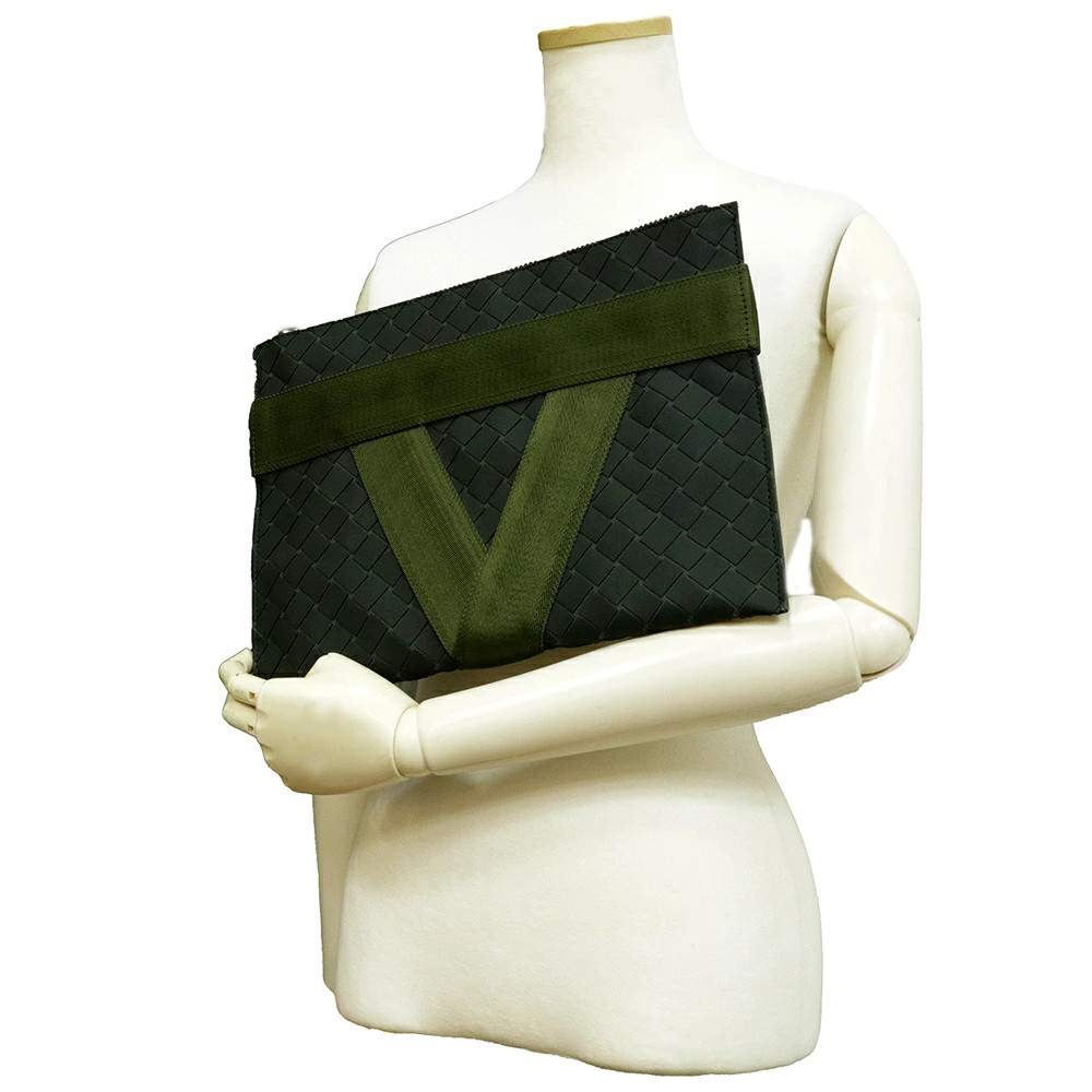BOTTEGA VENETA Document Case Intrecciato Camping Khaki Green Clutch Bag #BCB1811