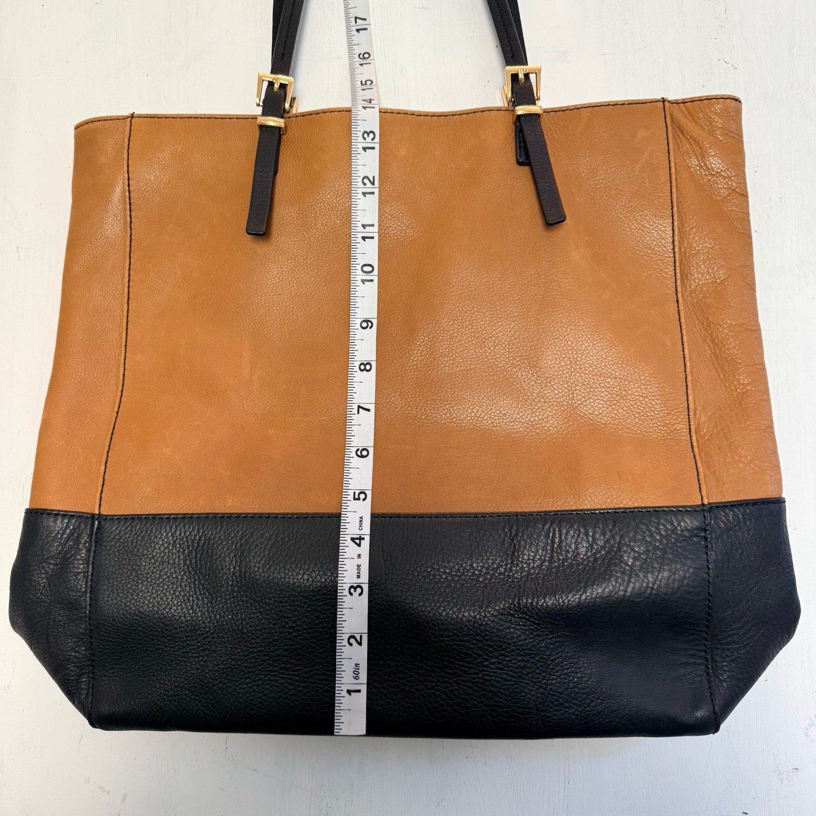 AUDREY BROOKE Medium/Large Black/Brown Leather Shoulder Tote Satchel Purse Bag
