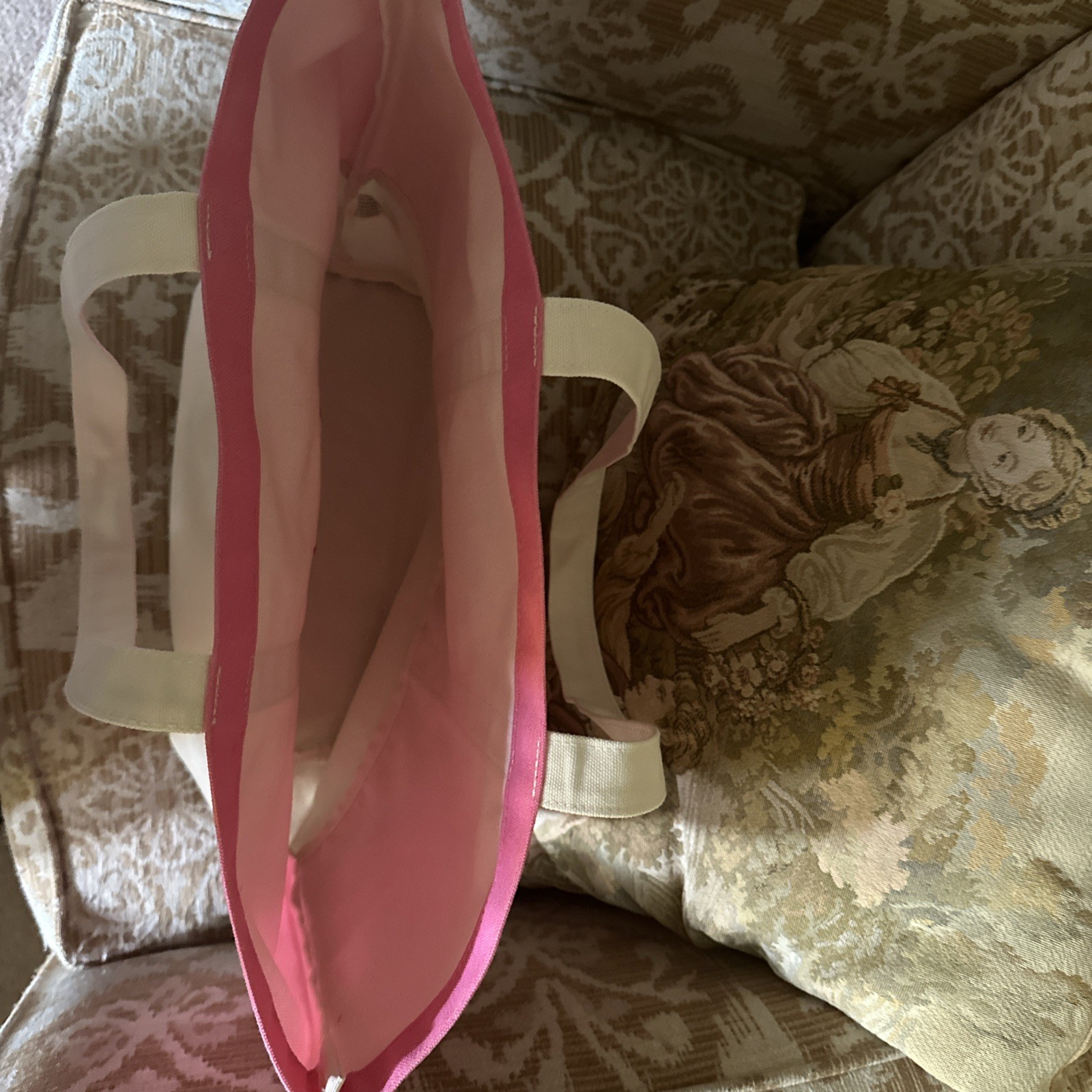 Pink and Beige handles Lancome tote bag New 17*12