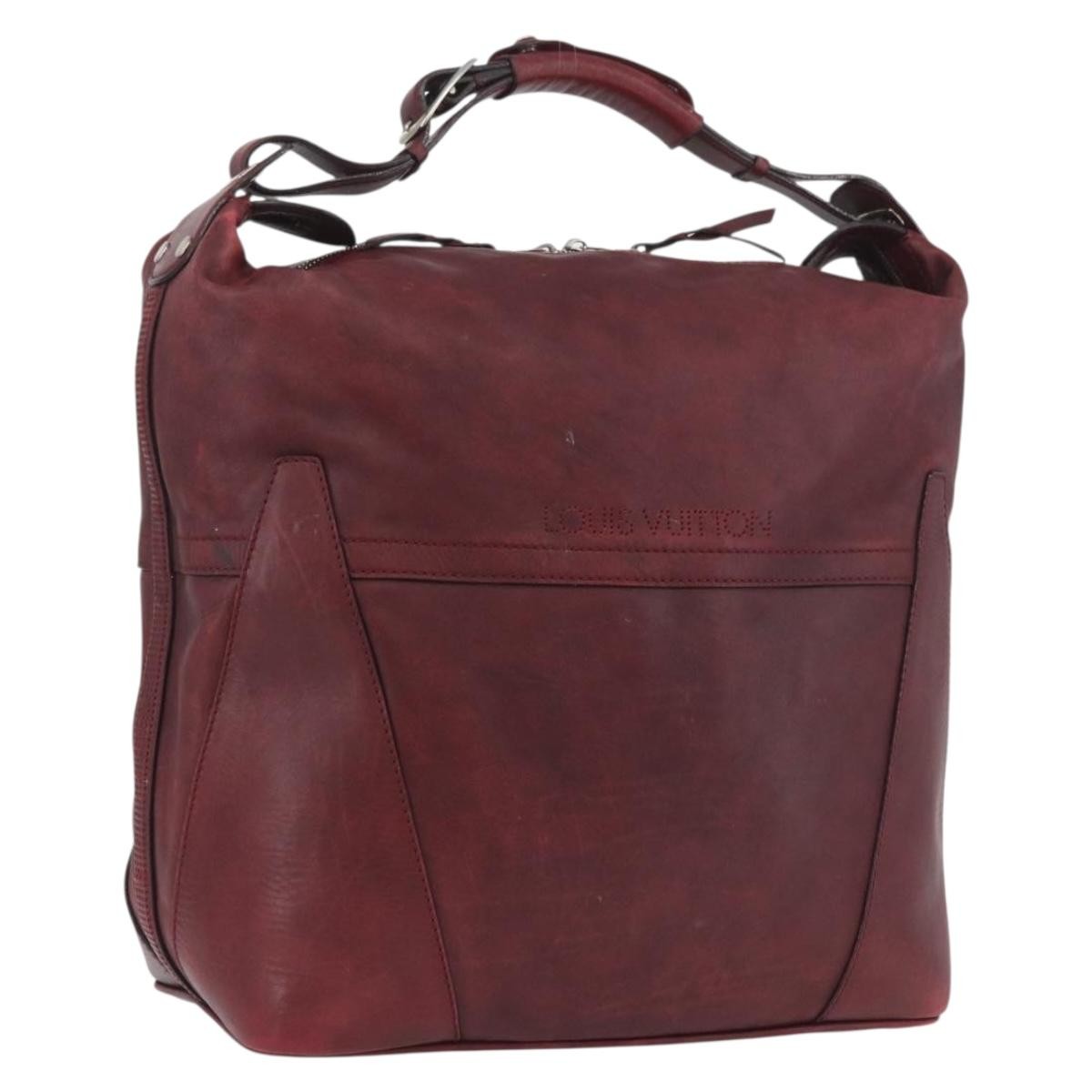 LOUIS VUITTON Cuir Bequia Grimo Boston Bag Bordeaux LV Auth ka3433