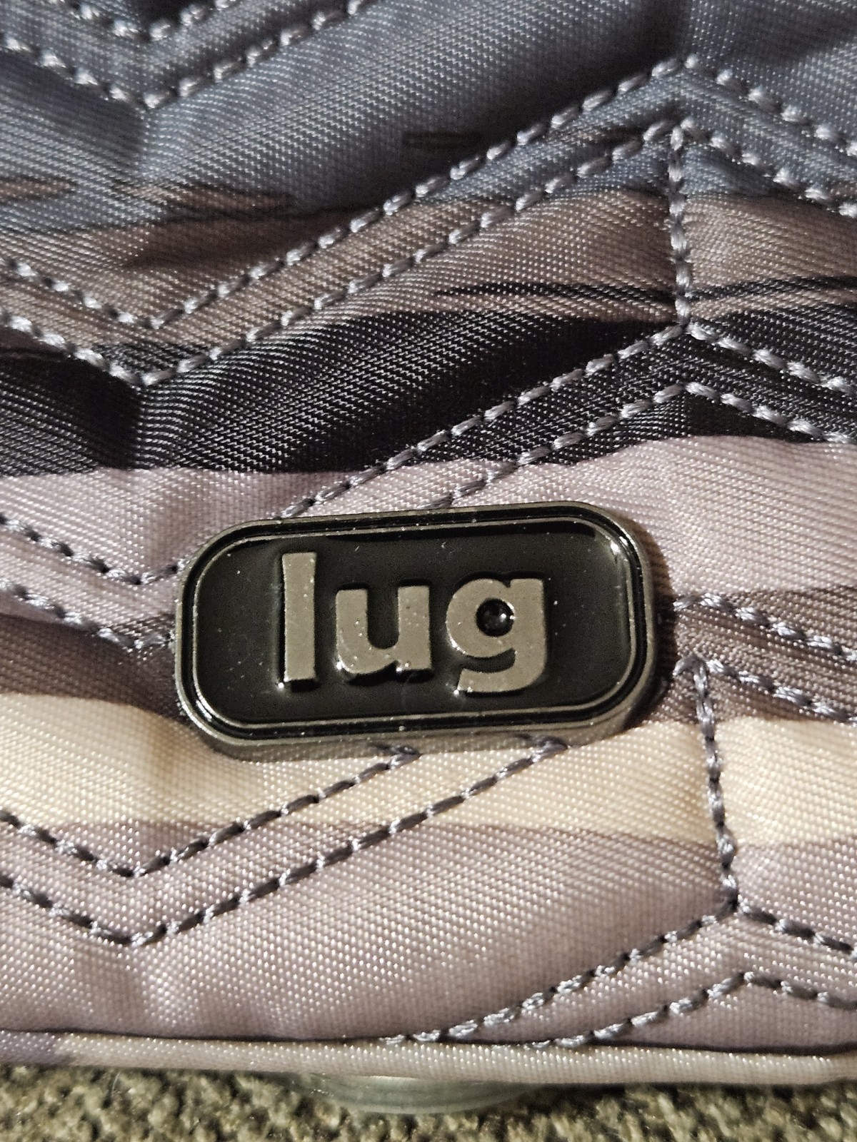 Lug Camper Crossbody Bag Multi-Colored Stripe Pattern Gray Lavender Black Brown