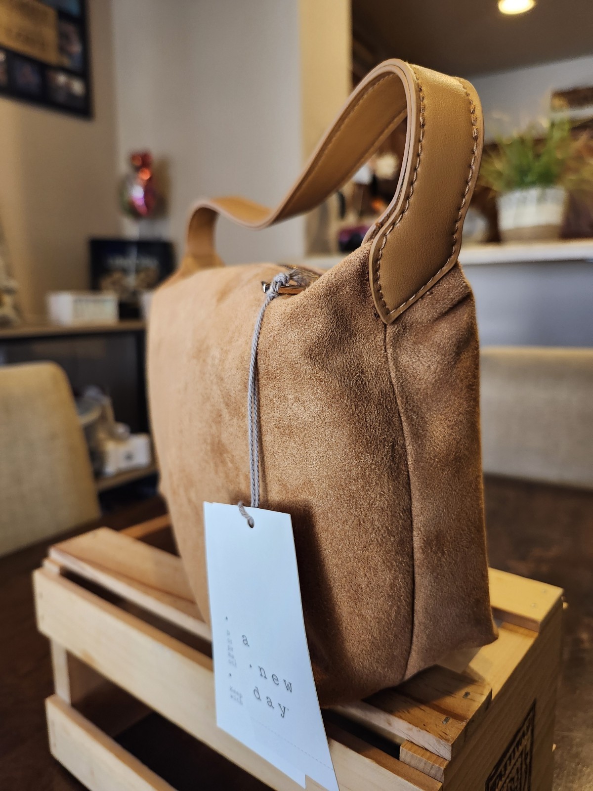 A New Day from Target Camel Suede Bag, Top Handle, Zip Closure, Gold, Charm