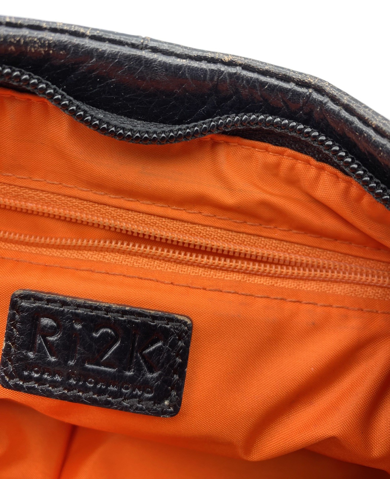 Ri2K Slim Black Leather Purse Orange Lining John Richmond Vintage