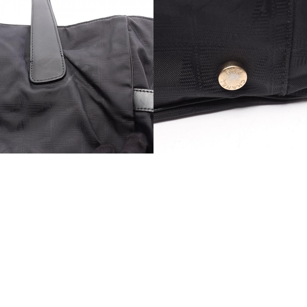 CHANEL New travel line GM Shoulder Tote Bag Leather Nylon canvas Black Used GHW