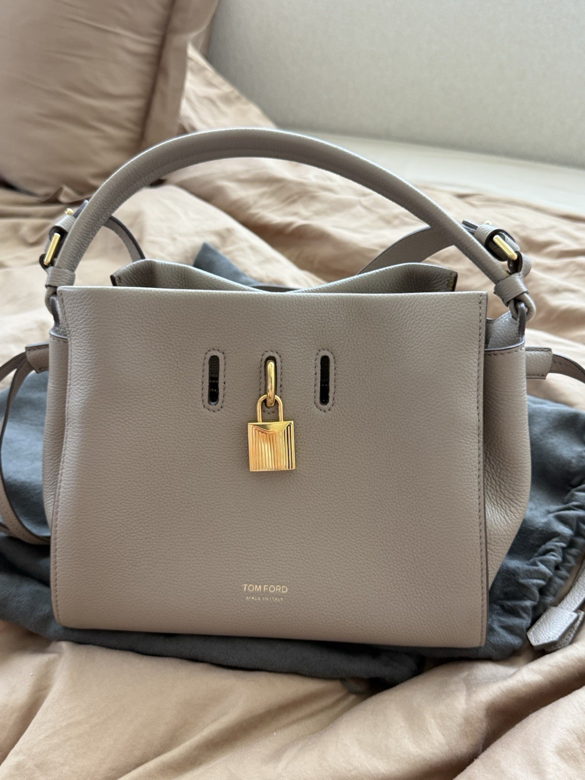 Tom Ford Padlock Top Handle Bag Leather Color Silk Taupe Orig Price $2800++