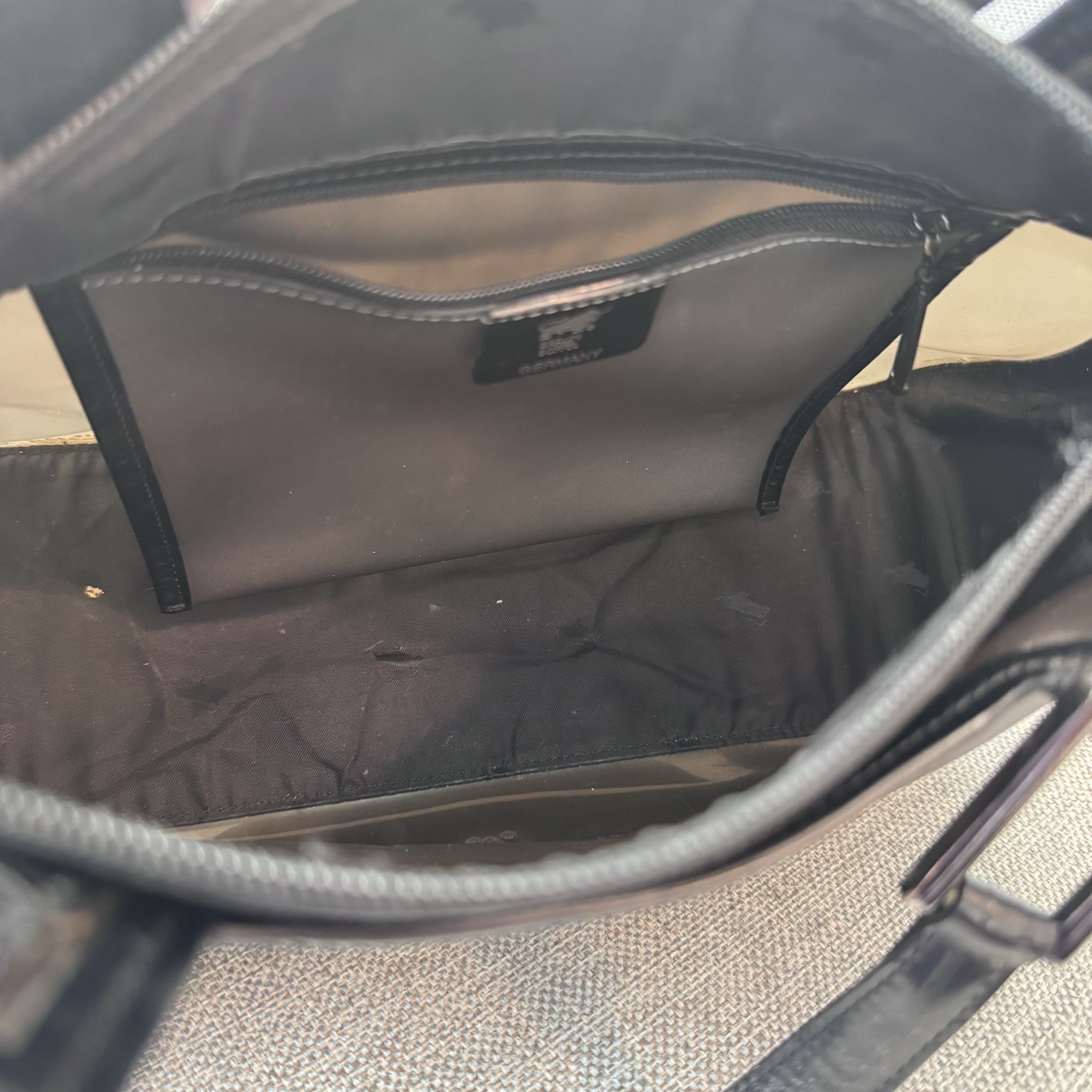 Braun Buffel Germany Womens Nylon Gray Black Handbag Purse Zip Top