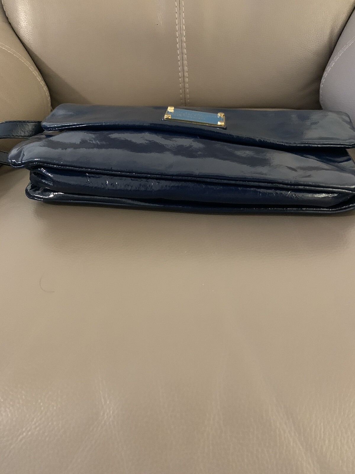 Marc by Marc Jacobs Womens Workwear Patent Leather Blue Bag 11.5 x 6.5 inches