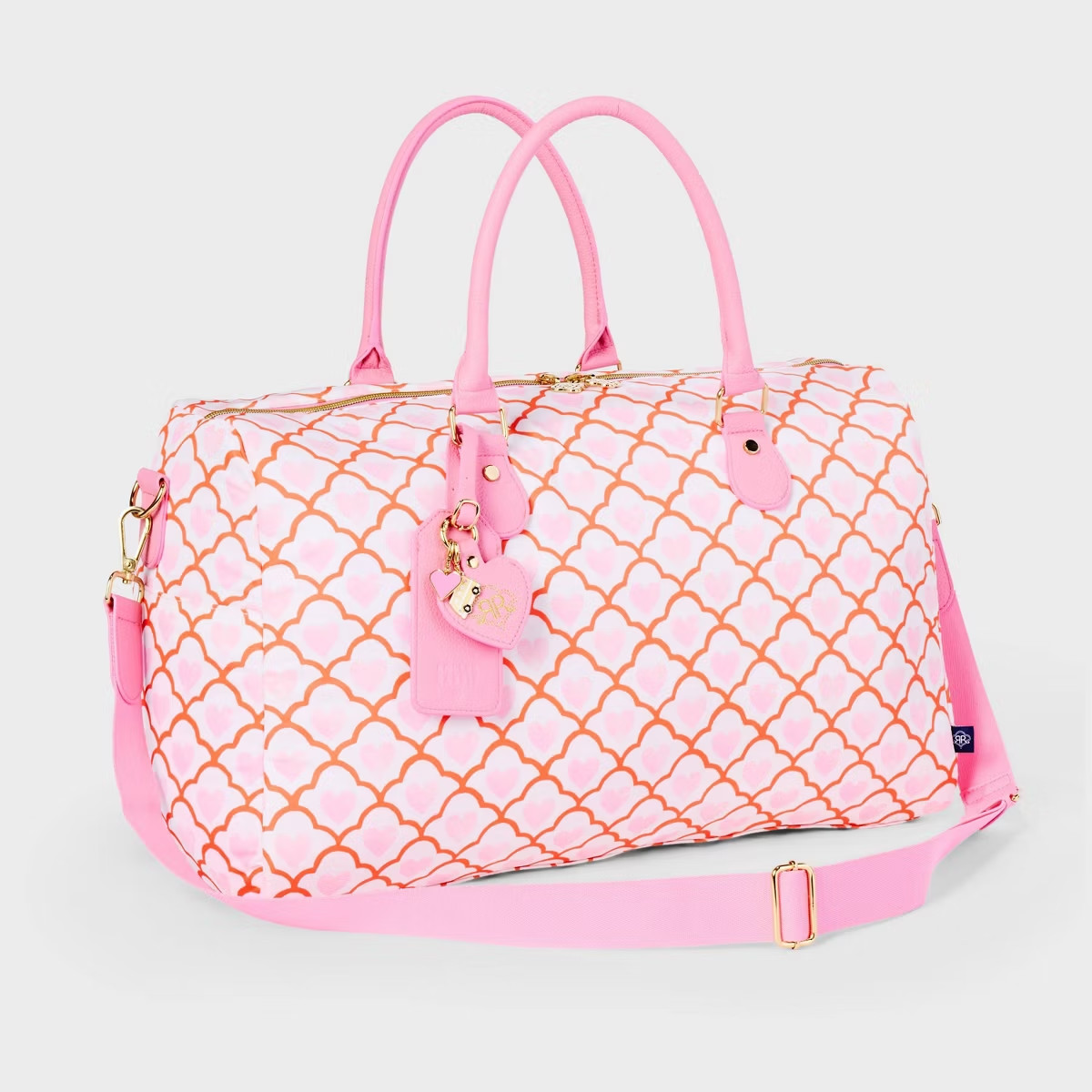 Roller Rabbit Geo Hearts Softside Duffel Bag Pink Travel Weekender New