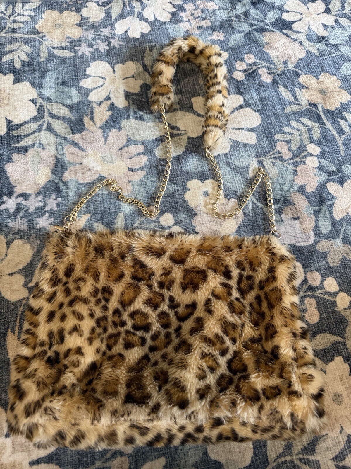 Faux Fur Leopard With Metal Detail On Strap