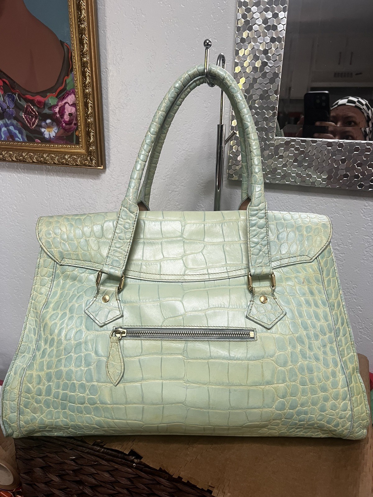 Dooney & Bourke Green Alligator Embossed Bag Leather Bayou Vtg Rare Alto
