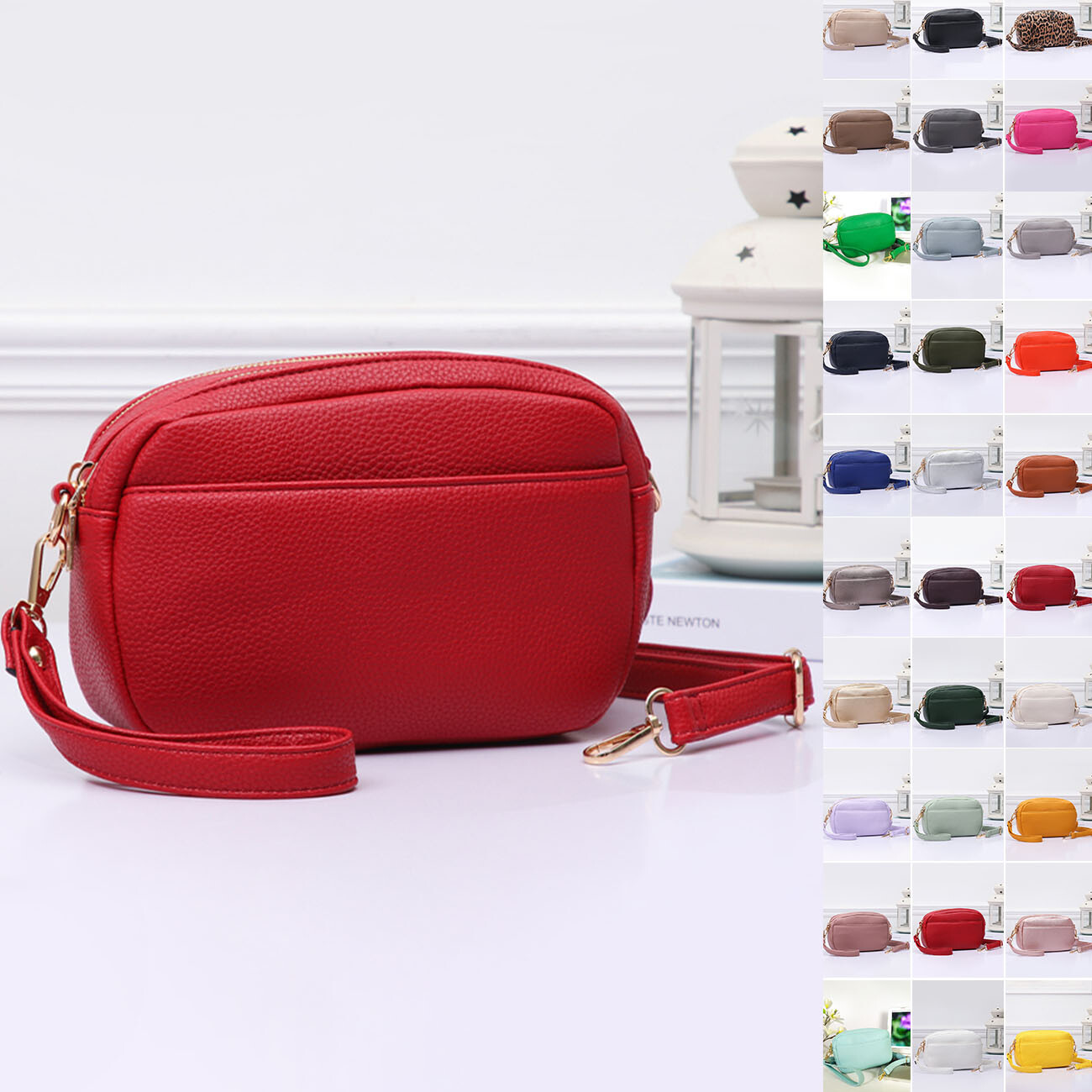 UNNI Fashion Women Solid Color Two Zipper Solid PU Crossbody Bag