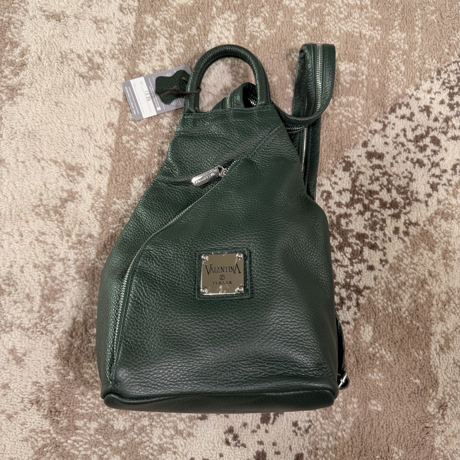 Valentina Italian Twist Zip Convertible Sling Backpack Emerald Green NWT