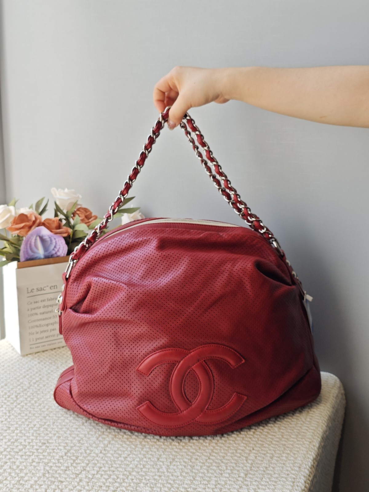 Chanel Handbag Leather Red 40×24 12 Comp/2008-2009