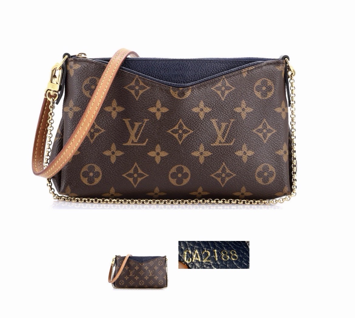 Authentic Louis Vuitton Pallas Clutch Crossbody Handbag Navy Monogram