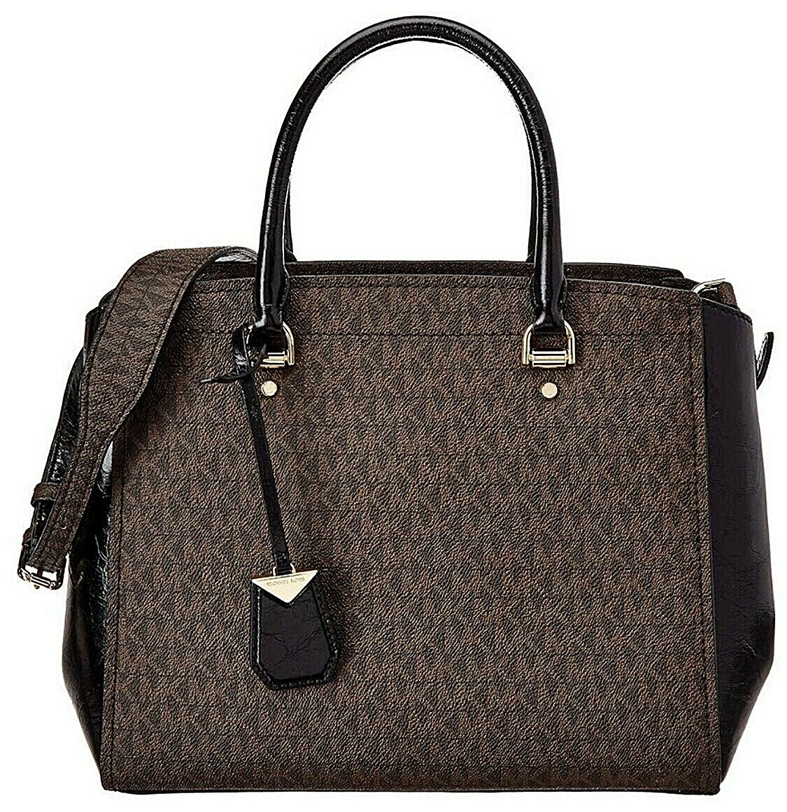 NWT MICHAEL KORS BENNING BLK/BRWN LEATHER LARGE SATCHEL 30H8GN4S3B MSRP $378.00