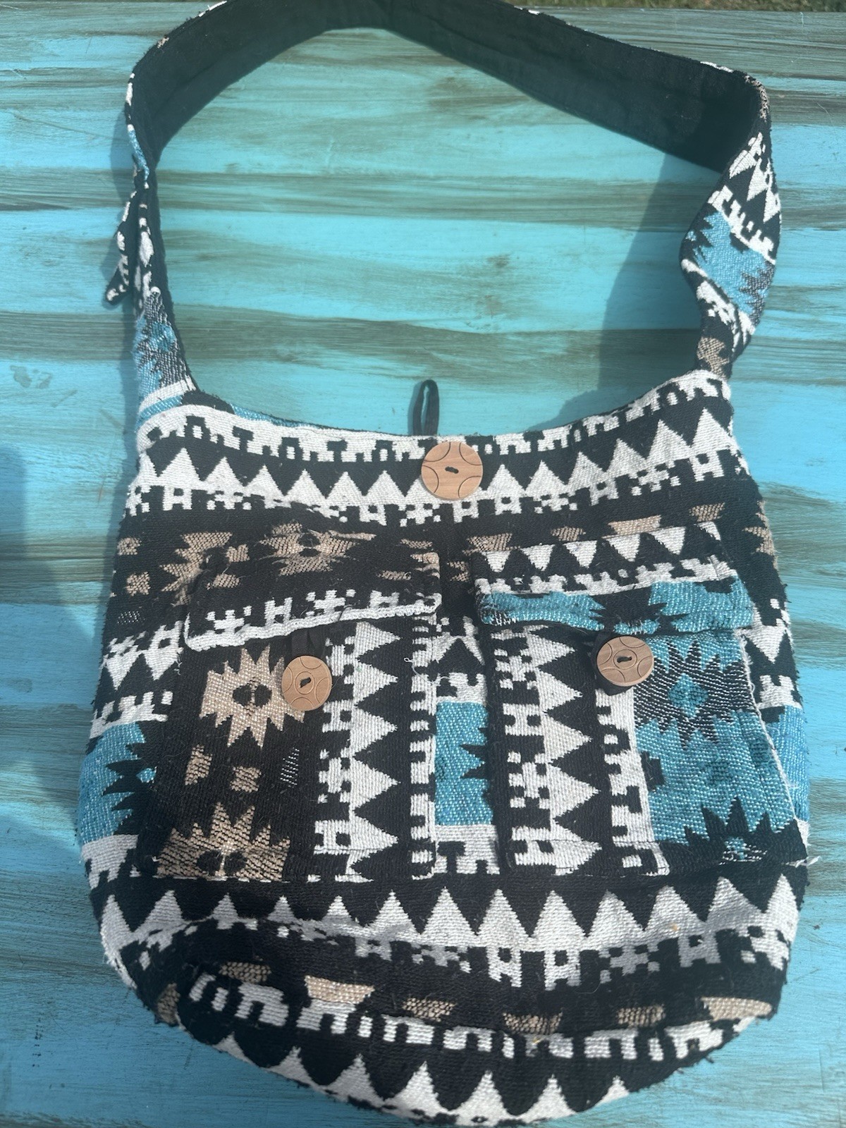 Tribe Azure Handmade Handcrafted Fair Trade Santa Fe Turquoise Onyx Black Purse!
