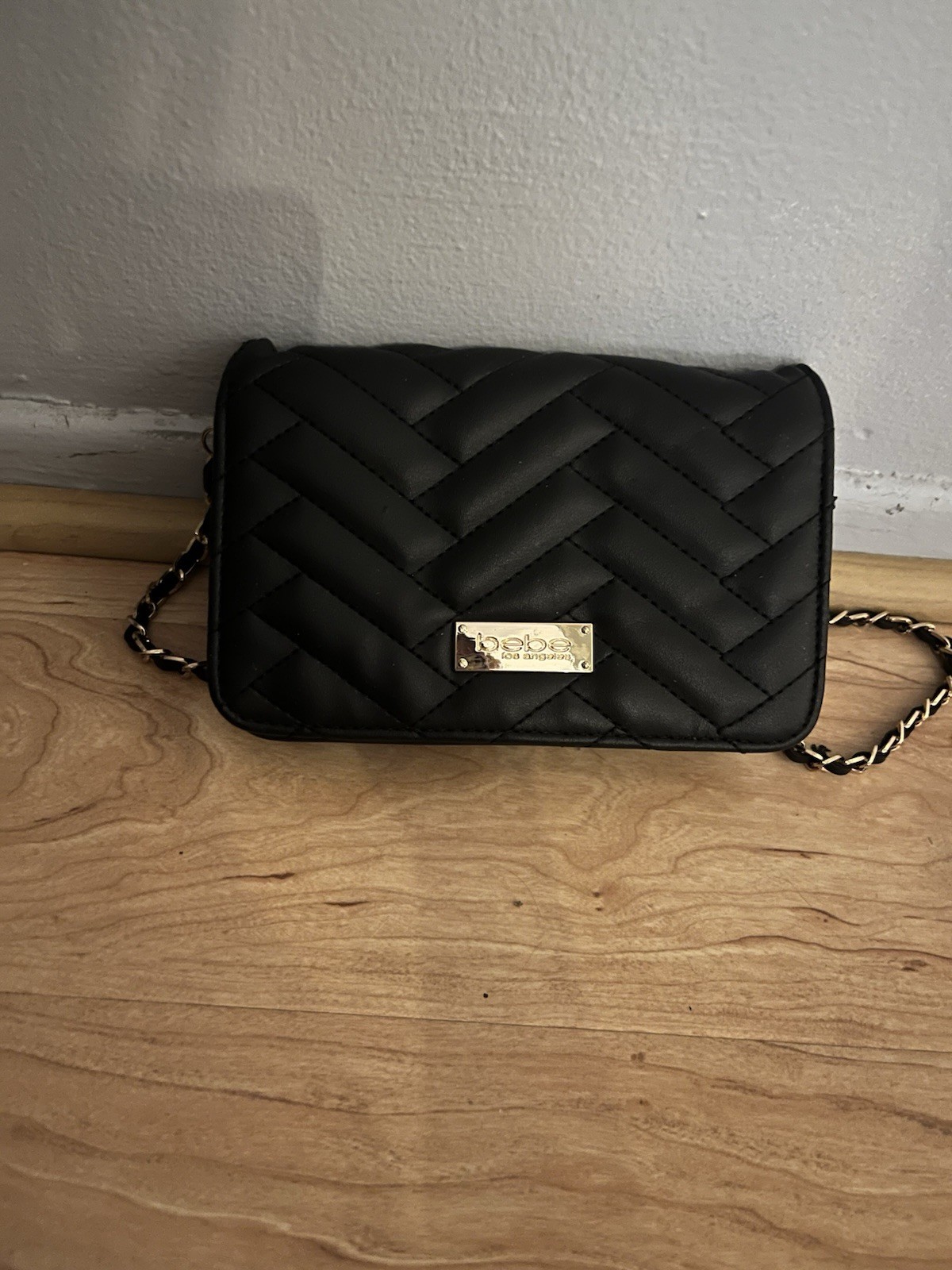 BEBE “Sophia” Black Small Bag with Gold Chain Crossbody