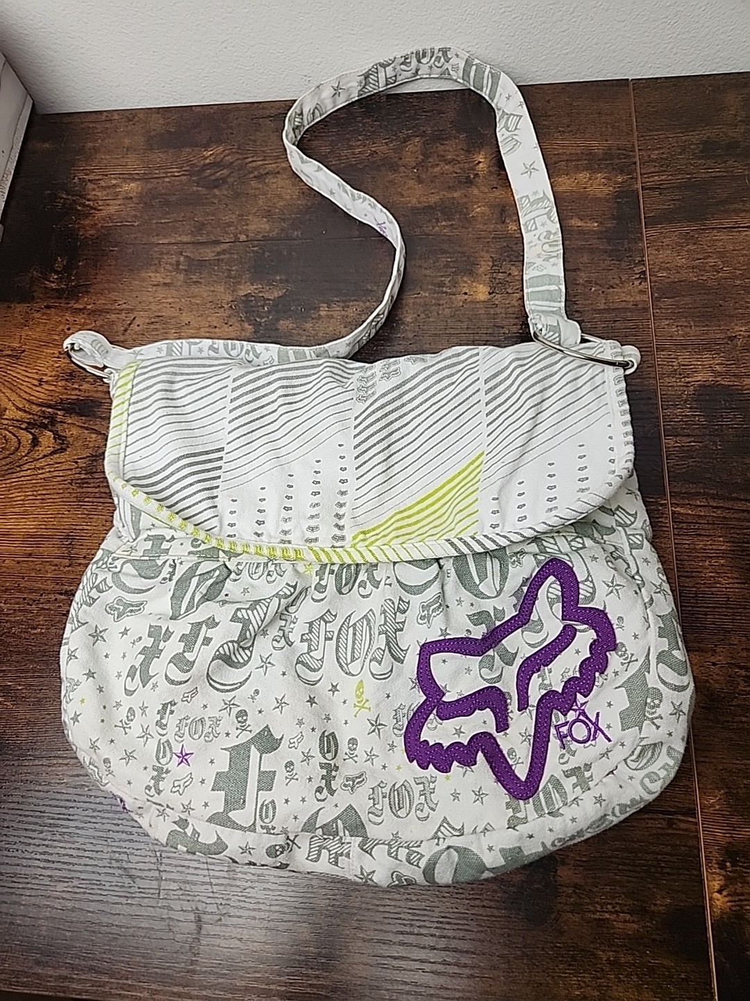 Fox Racing Womens Hand Bag Purse Tote White Gray Green Purple Y2K Vintage 2000’s