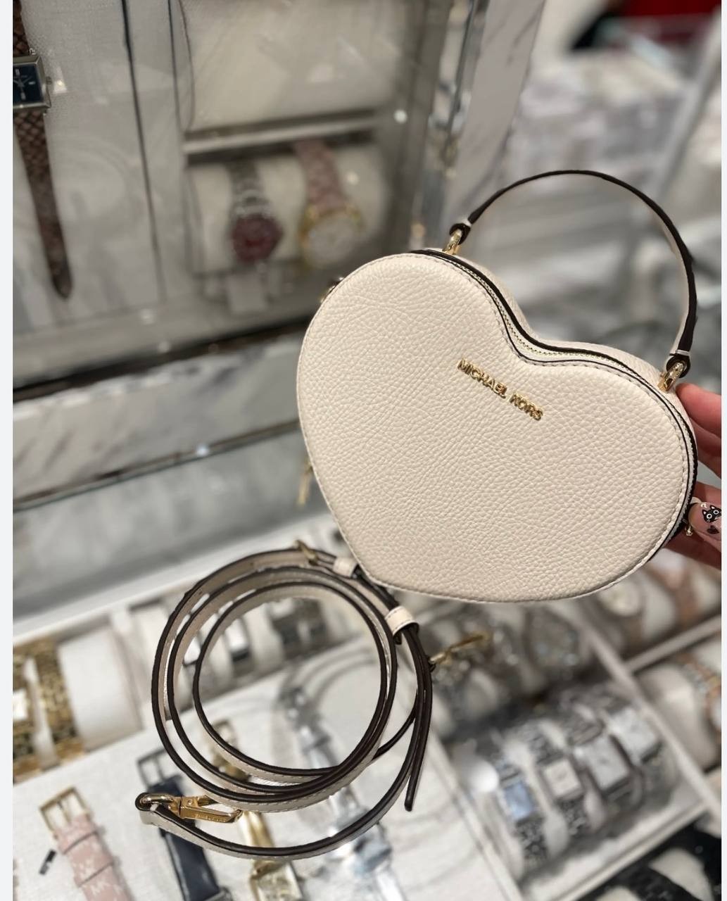 Michael Kors Jet Set Travel Heart Crossbody Bag LT Cream Leather NWT