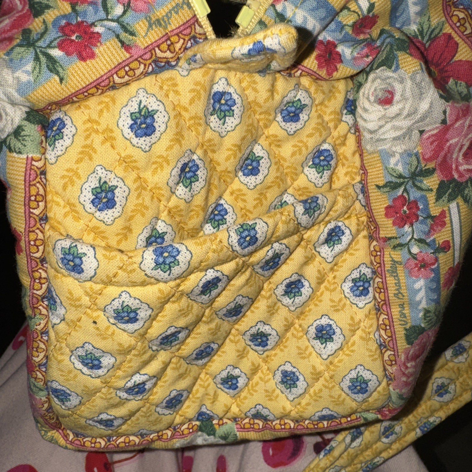 Vtg Vera Bradley Medium Duffle Tote ELIZABETH Pattern Yellow Floral Pink Rose