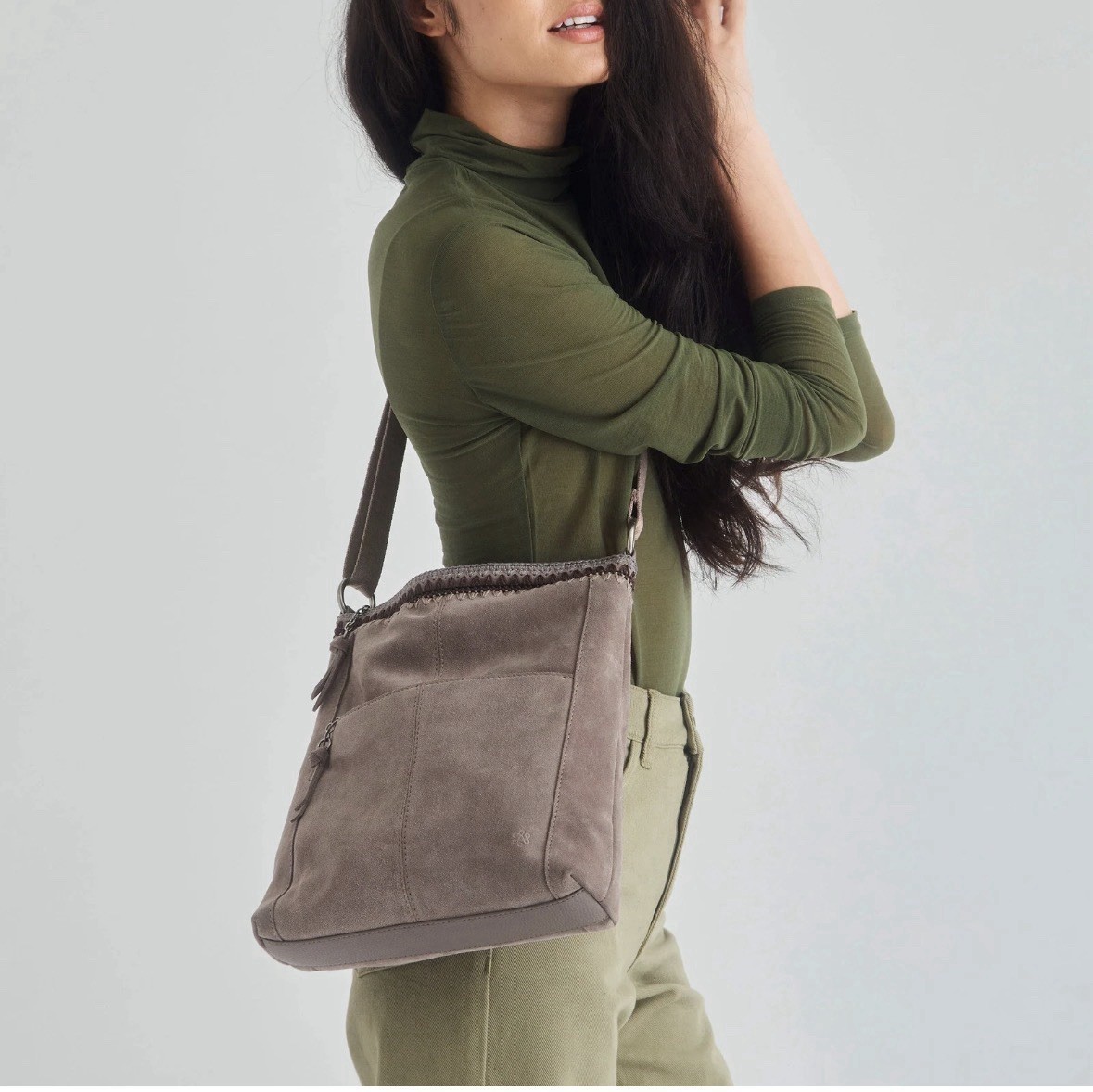 NWT The Sak Lucia Leather Suede Crossbody Bag Color Mashroom