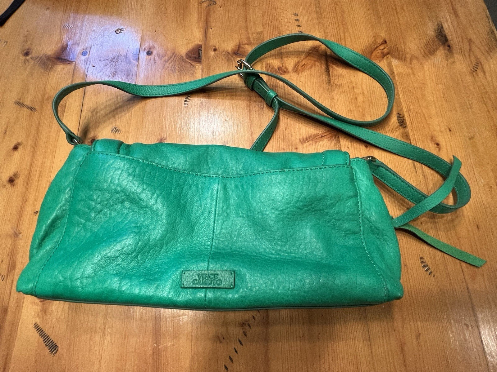 Vince Camuto Bubble Lamb Leather Flap Crossbody Handbag-Cyndy- in Lotus Green