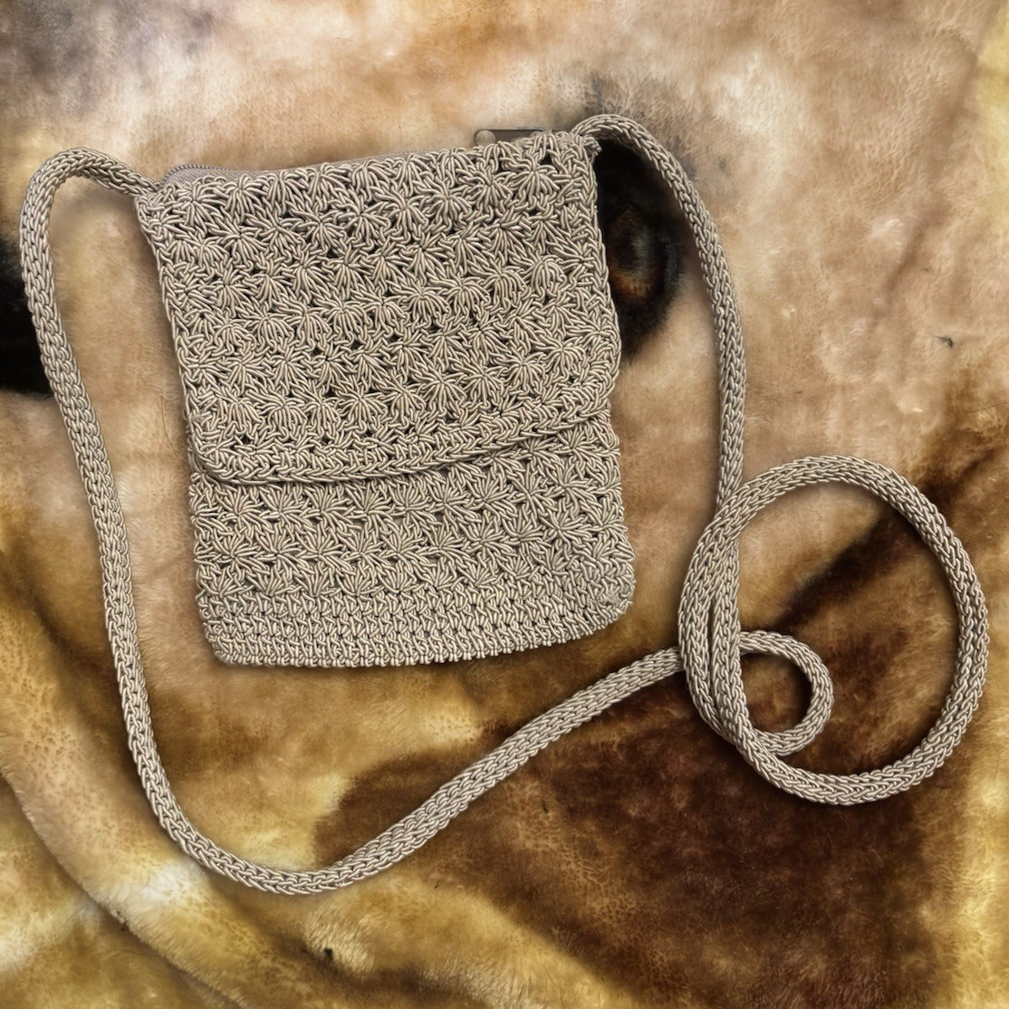 C&B Beige Small Crossbody Bag, Zip Closure, Detachable Strap, Lined