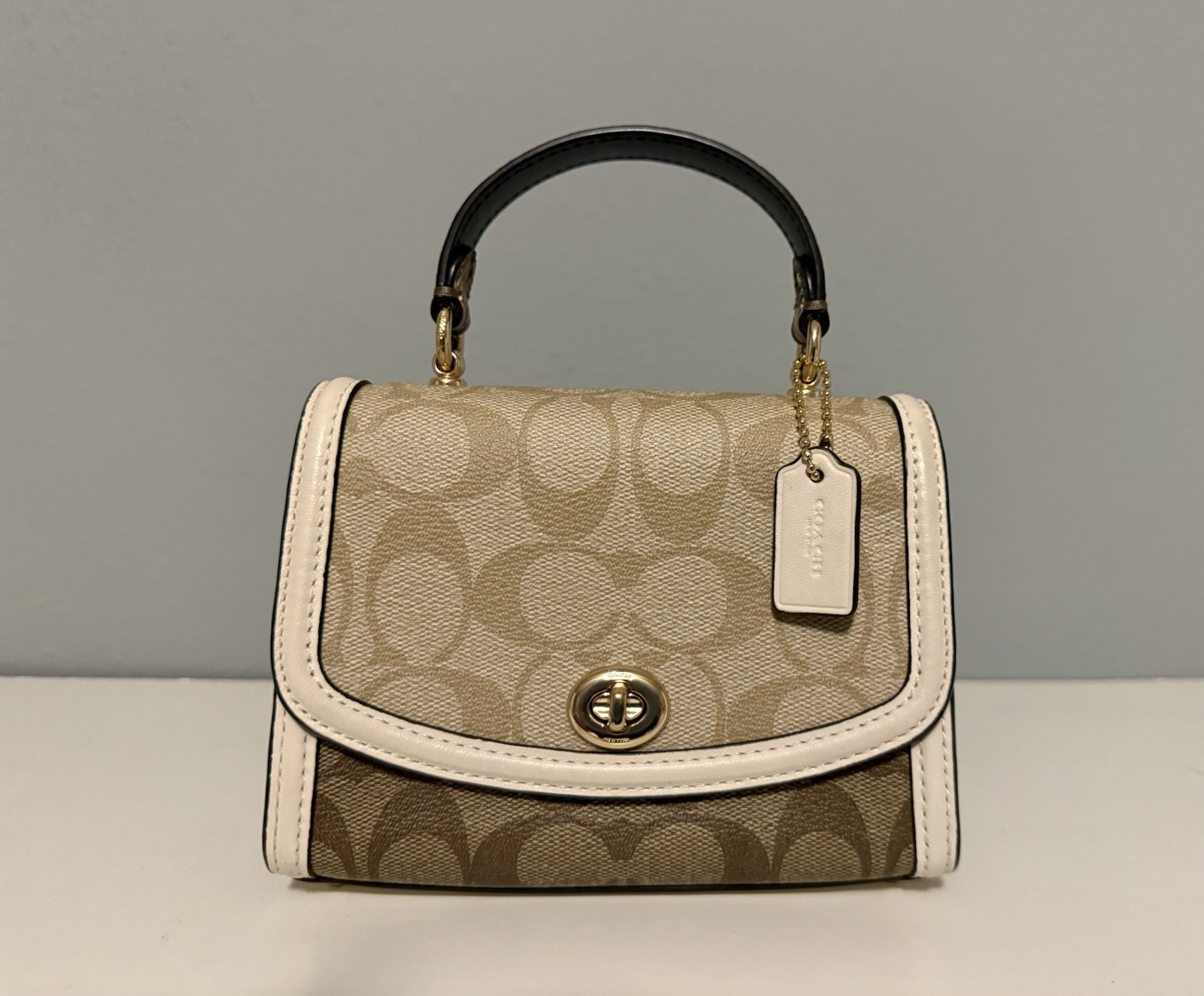 Coach Micro Tilly Top Handle In Blocked Signature Canvas Mini Crossbody Leather