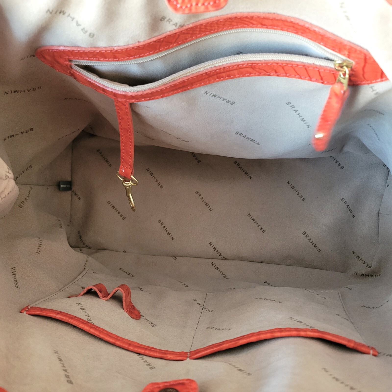 Brahmin Anytime Tote Glassy Melbourne Leather Expandable Large Orange Bag EUC