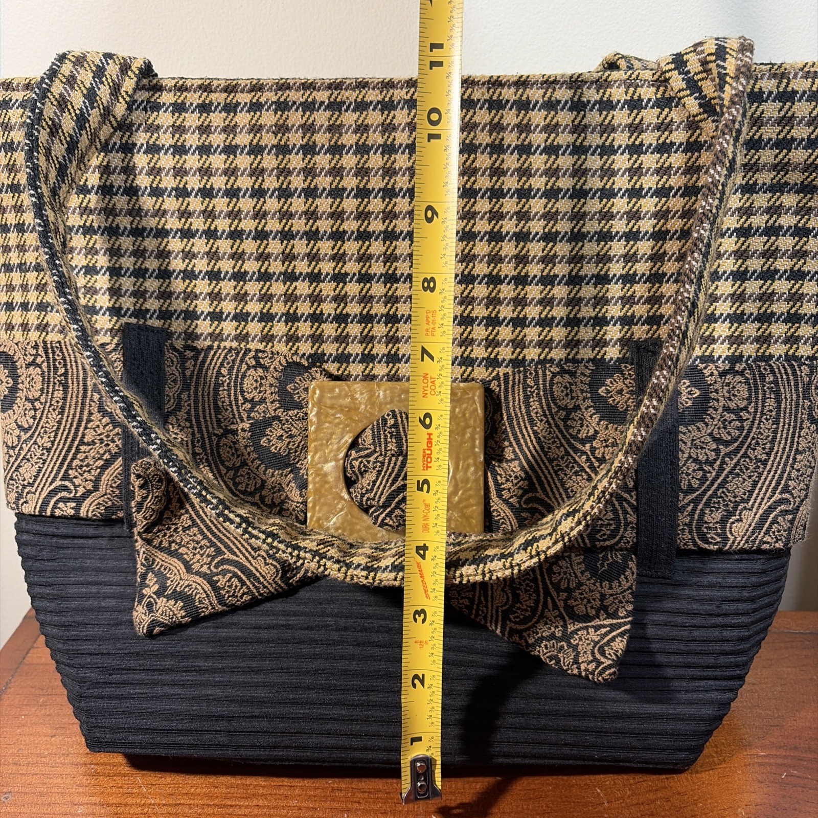 Carole Kyle Handbag Tote Brown/Black Beautiful Houndstooth Paisley Fabric Sturdy