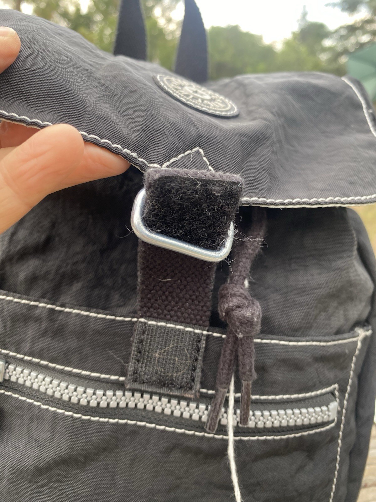 Kipling Keeper Black Crinkle Backpack Bookbag Drawstring Hook & Loop VGC