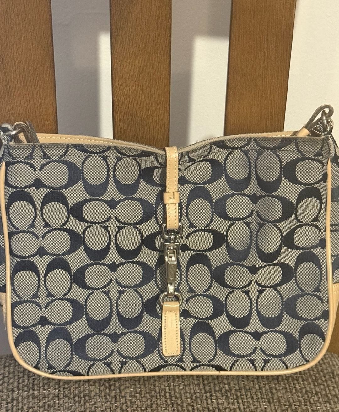Vintage Coach Signature C Canvas and Leather Shoulder Bag with Dog Leash Clip