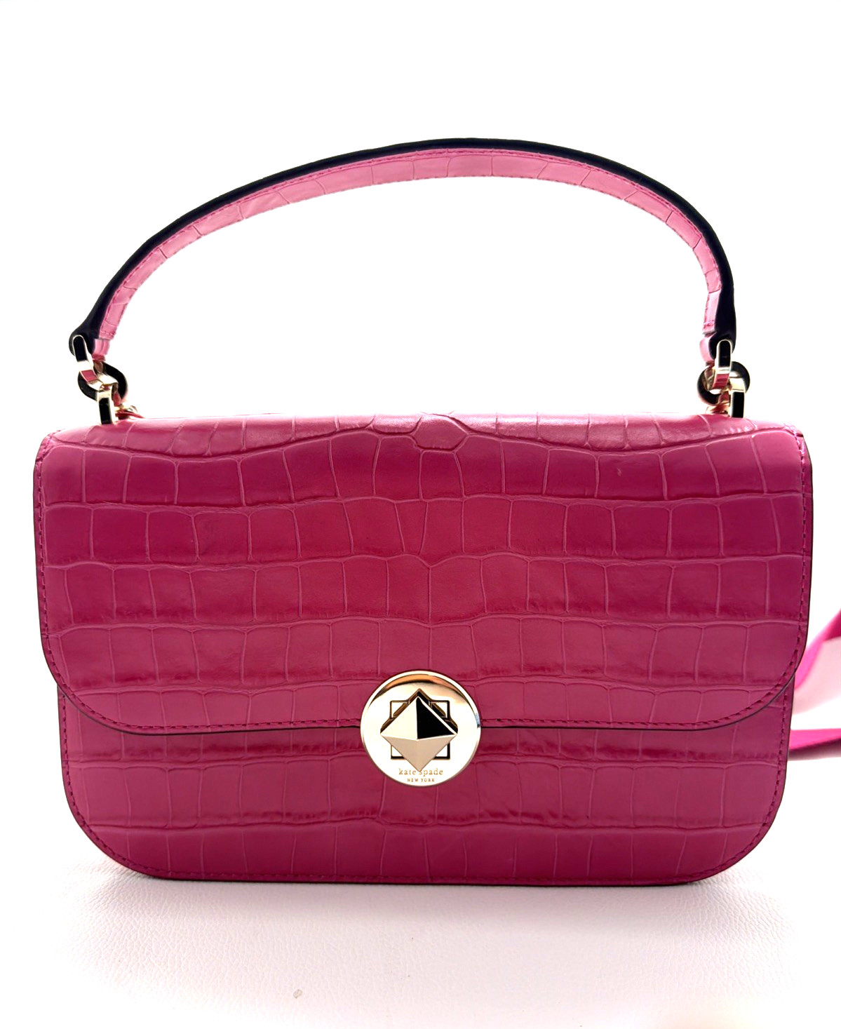 KATE SPADE AUDREY FLAP CROSSBODY Festive Pink Croc Embossed Leather K9375 V095