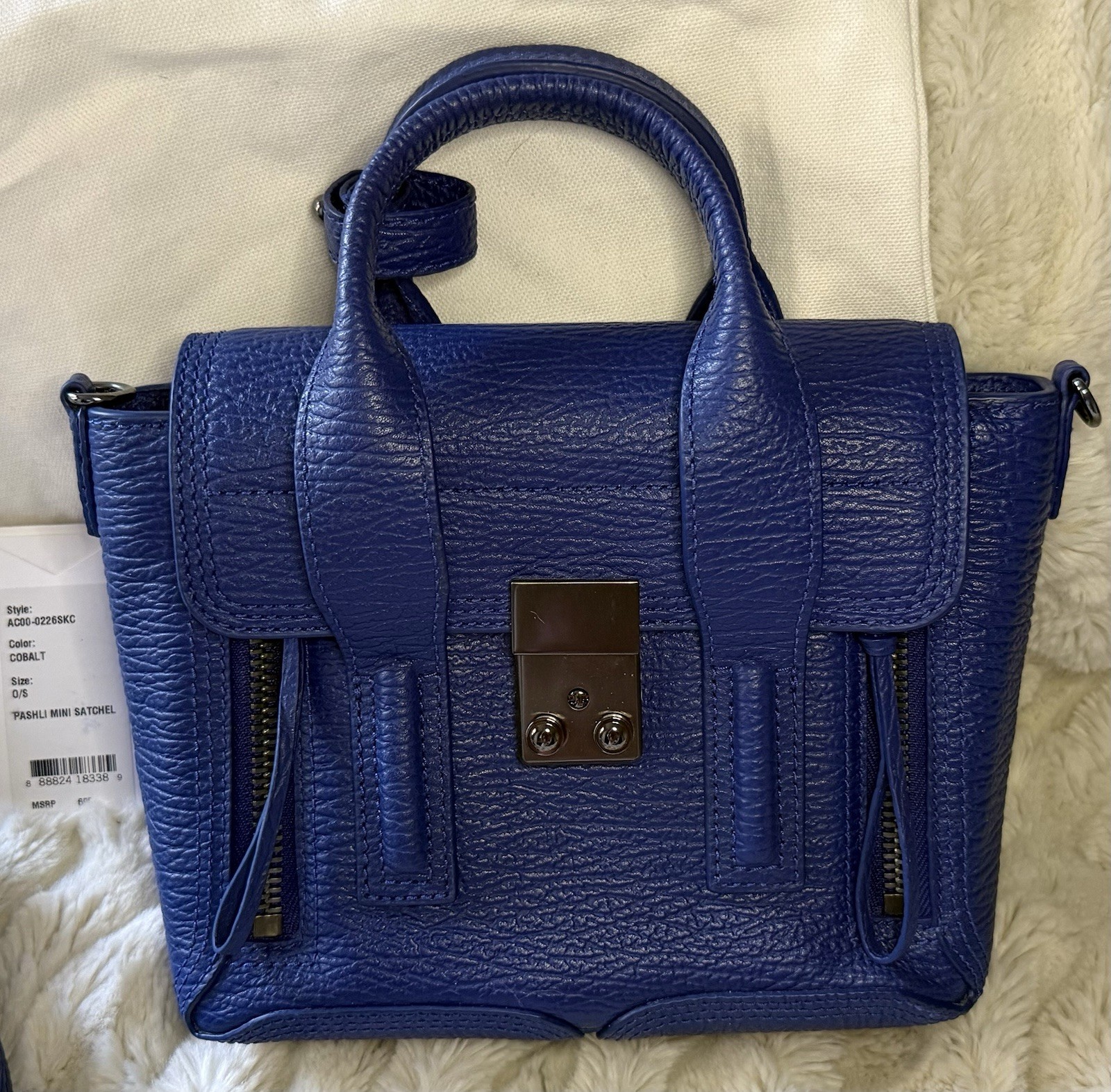 3.1 Phillip Lim Pashli Mini Blue Satchel Top Handle Push Lock Detachable Strap