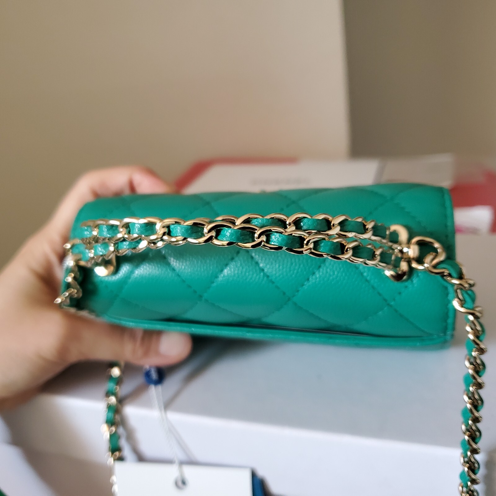 Chanel classic mini Chain Clutch black Green caviar gold hw Bag