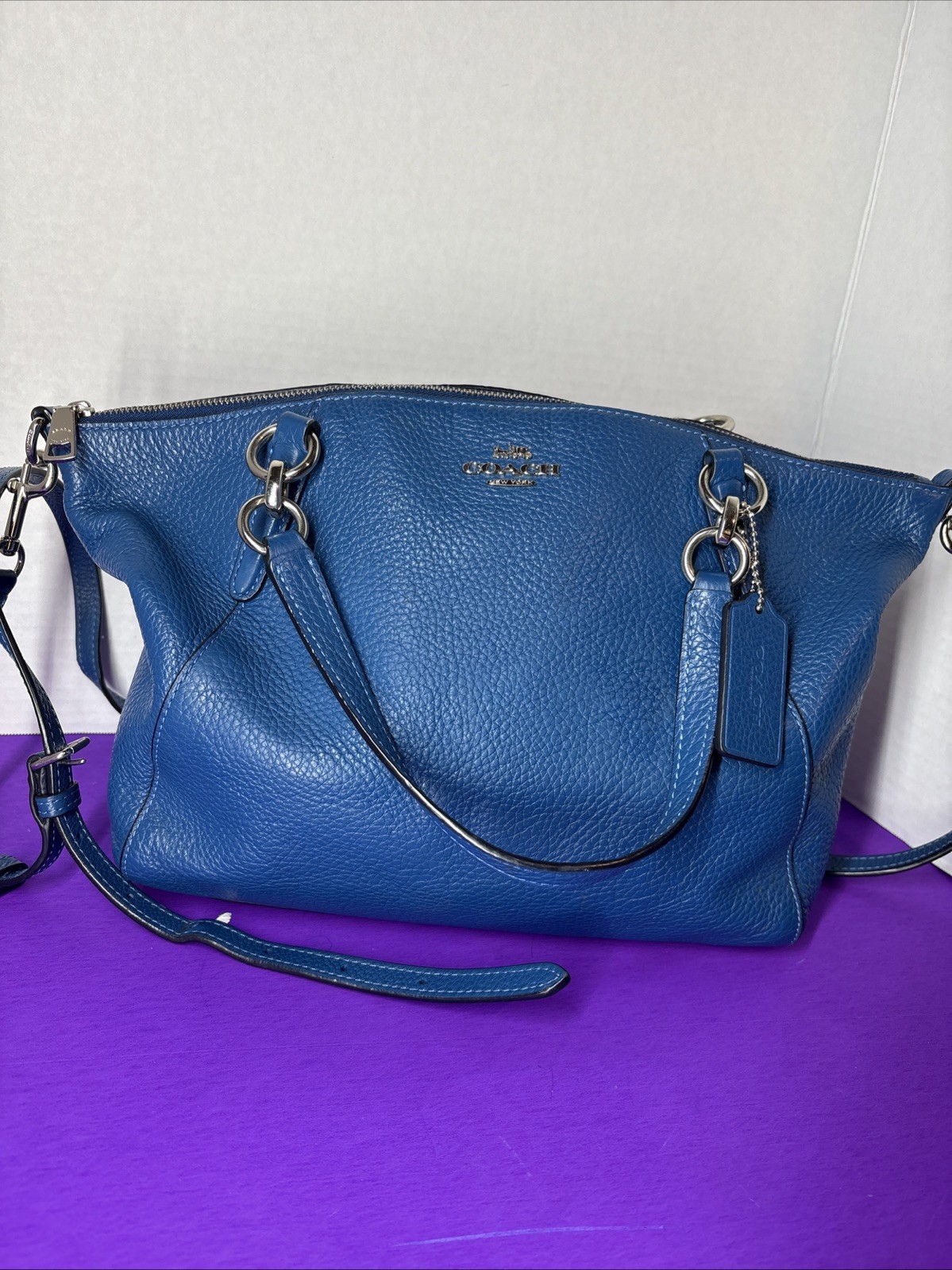 Coach F36675 Kelsey Satchel Bright Blue Pebbled Leather Crossbody Shoulder Bag