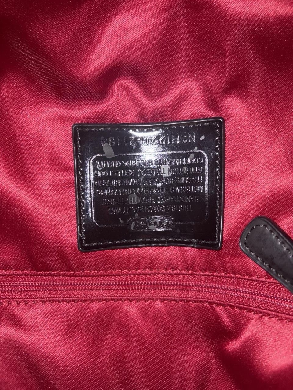 Coach Signature C Logo Large Tote Shoulder Bag Zip Top Black Tan Red Charm
