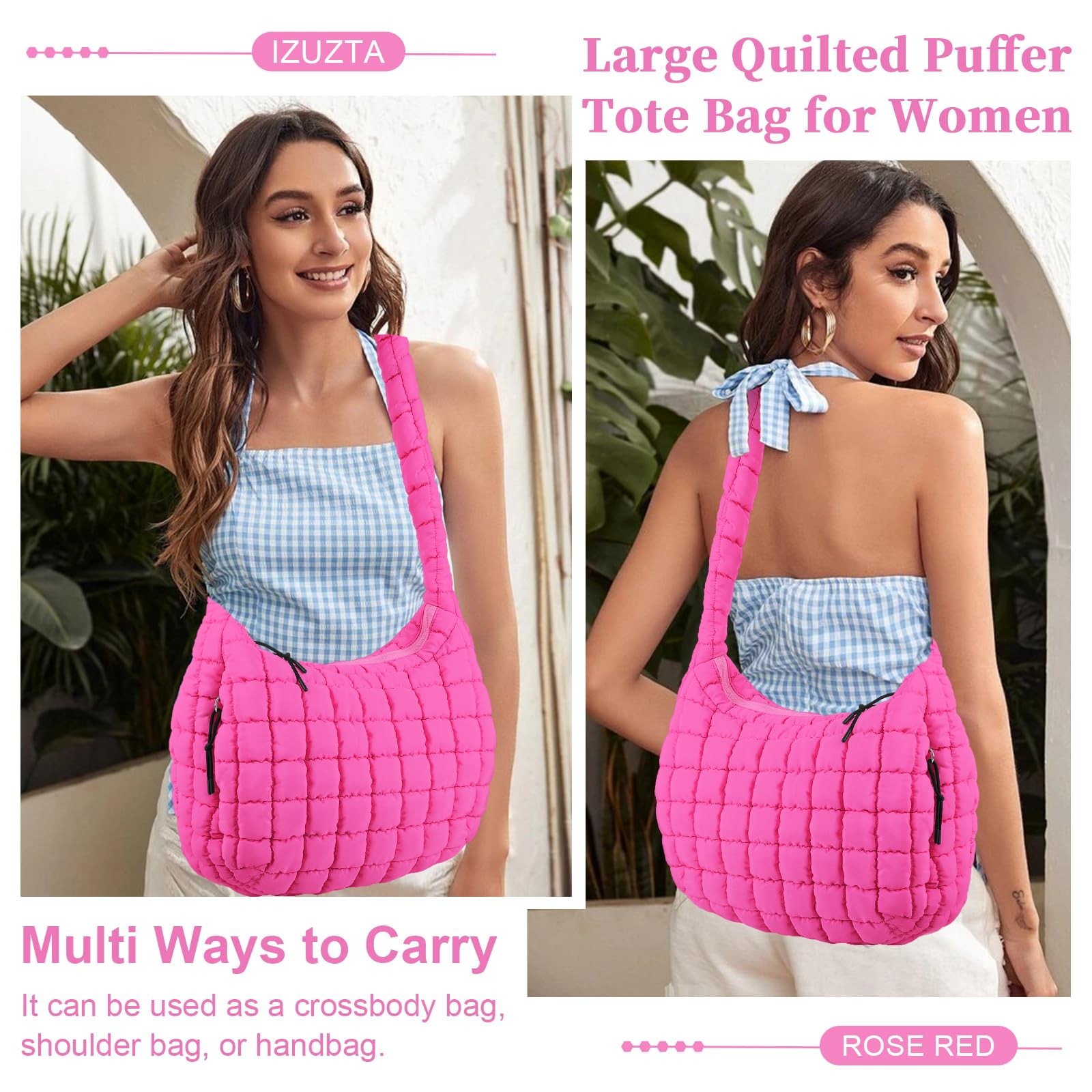 Large Quilted Puffer Tote Bag Puffy Crossbody Shoulder Bag, Lightweight Soft …