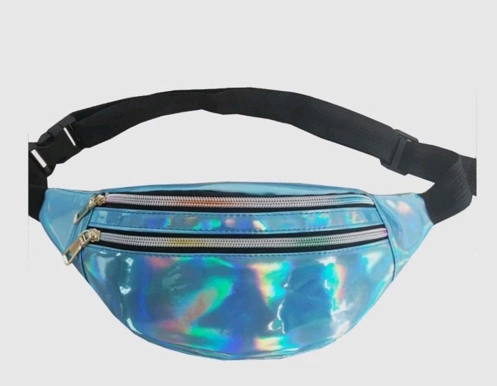 Holographic Metallic Fanny Packs Gold & Blue 12″X 5″X 4″ Adjustable Strap