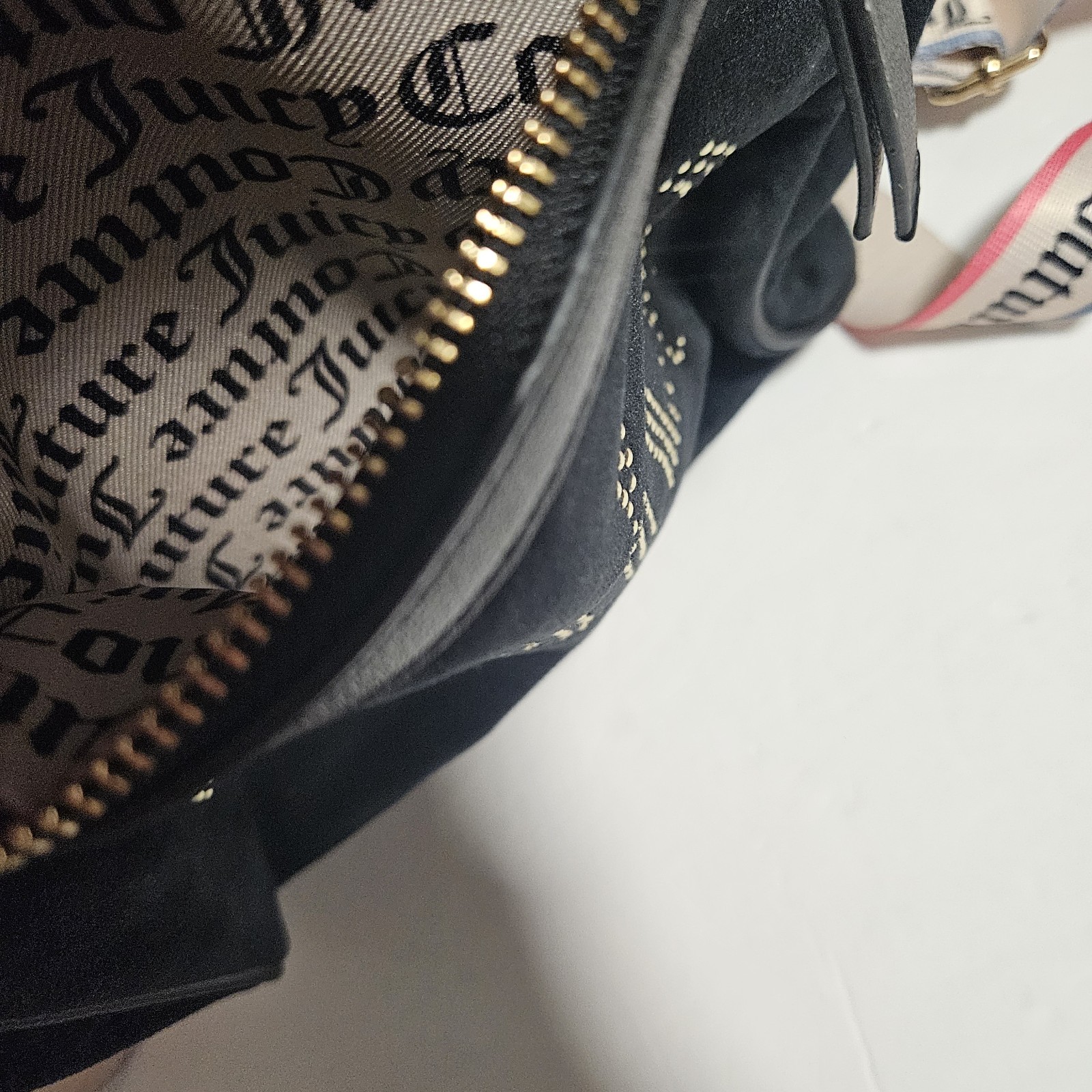 Black Pink Juicy Couture Backpack Purse Bag Velour