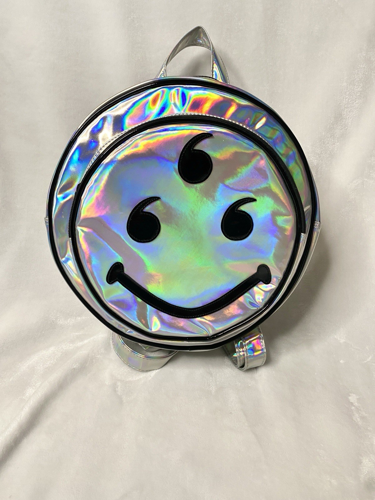666 Holographic Smiley PVC Cyber Rave Grunge Backpack RARE