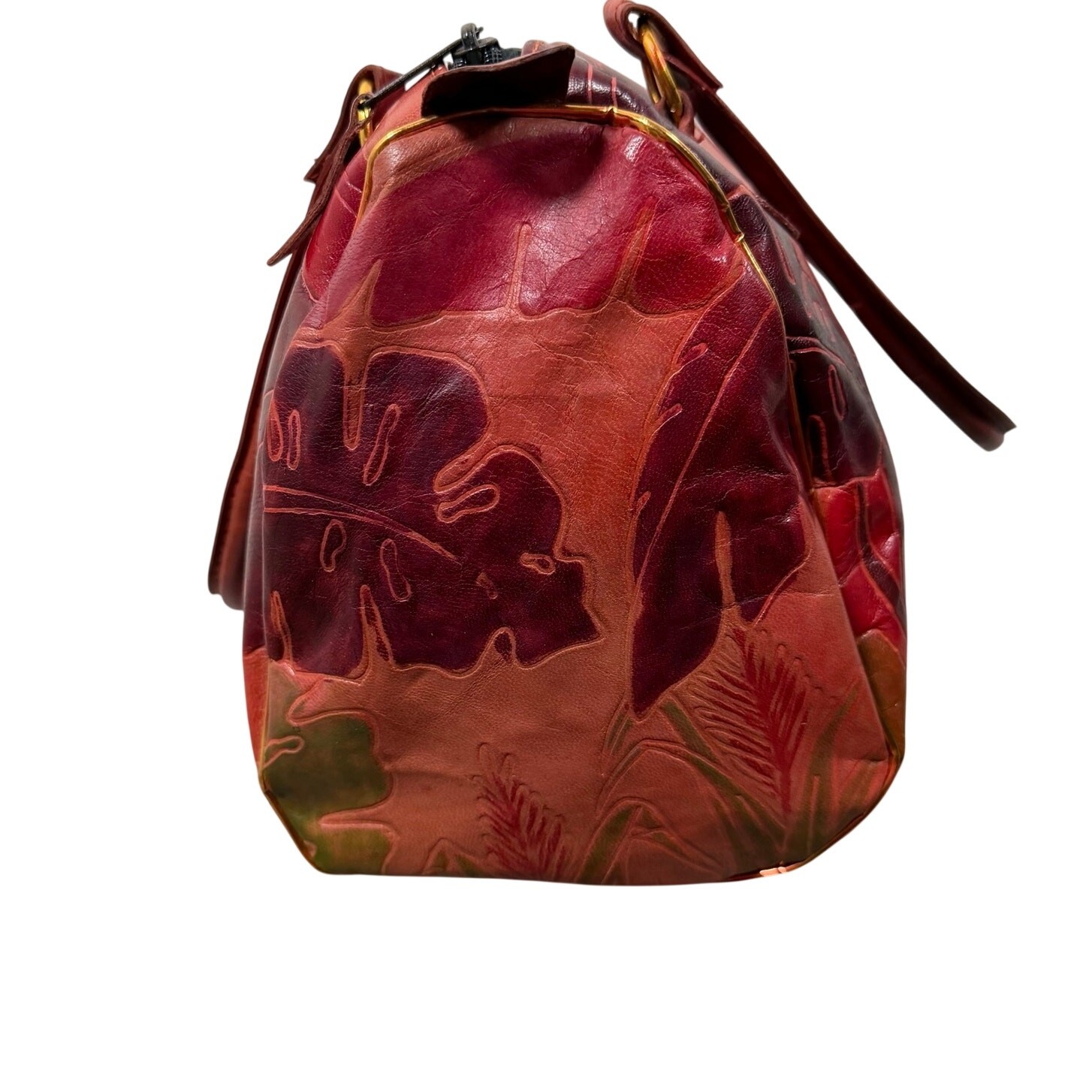 Genuine Leather Tiger Satchel Handbag Red Hand Tooled Artisan Made in India