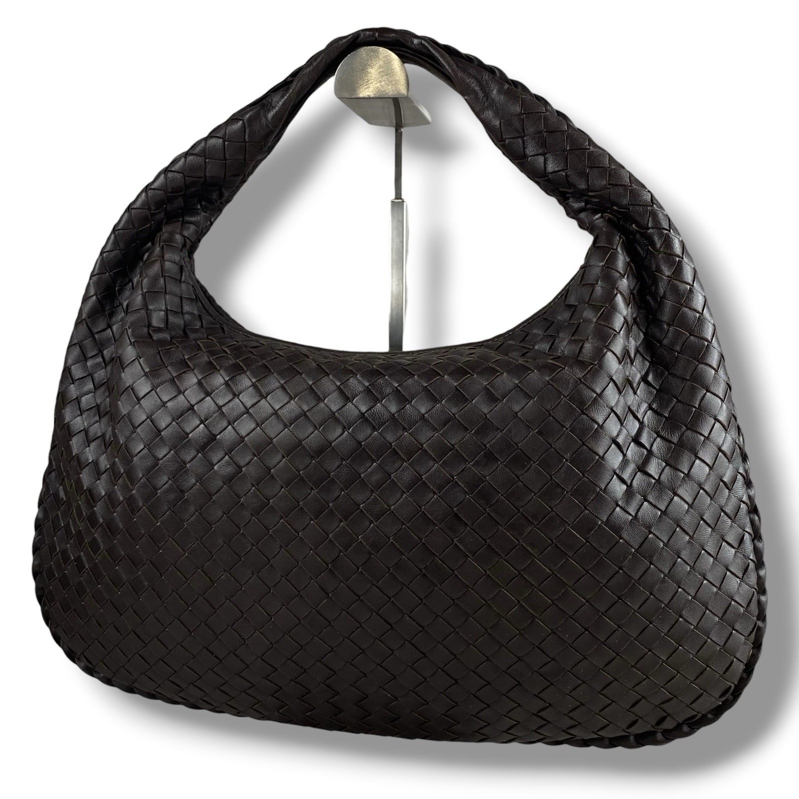 Bottega Veneta Hobo Bag Intrecciato Handbag Leather Dark Brown Vintage y2k