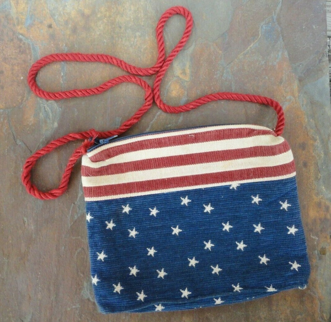 American Flag Red White Blue & stars tapestry purse patriotic bag ‘rope’ strap