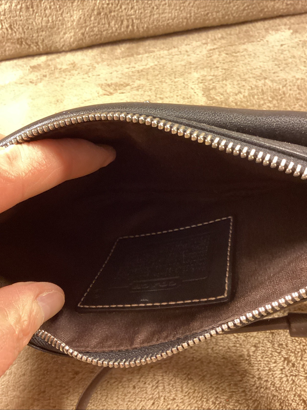 Coach Black And Brown Leather Wristlet Bag (8 x 4 1/2 in) W/ Silver Buckle & Tag